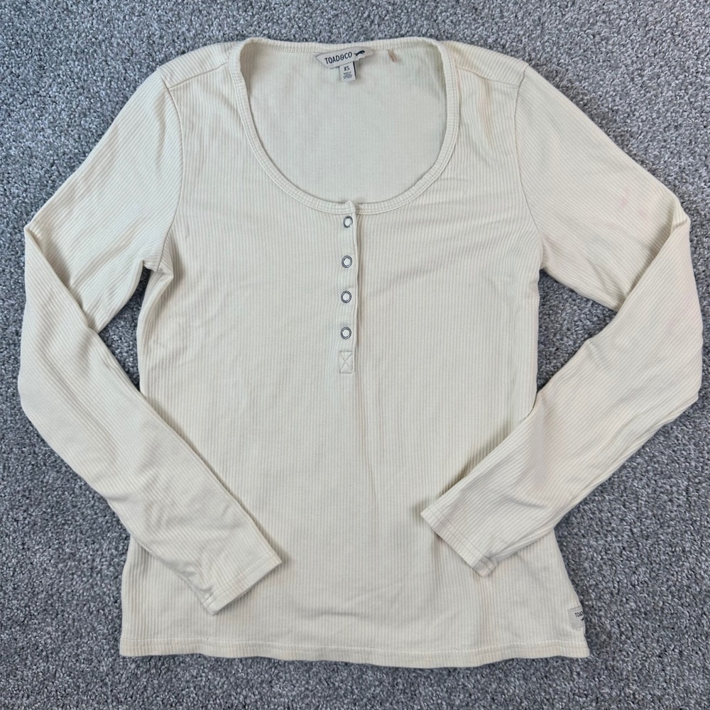 Toad & Co Henley Shirt Women's XS Ribbed Long Sleeve Organic Cotton Cream READ!